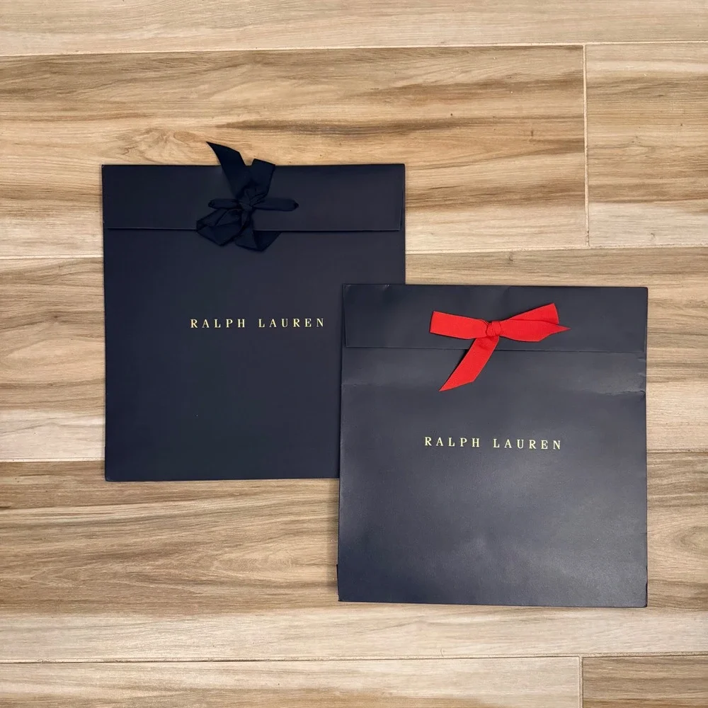 Ralph Lauren Navy Blue Gift Envelopes Set of 2 with Ribbon Gold Logo
